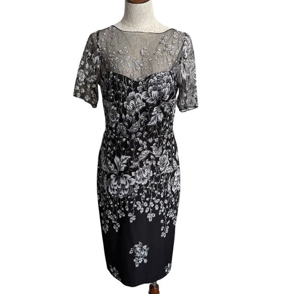 Badgley Mischka floral lace overlay sheath dress 14 mother of bride LBD designer - Picture 2 of 14